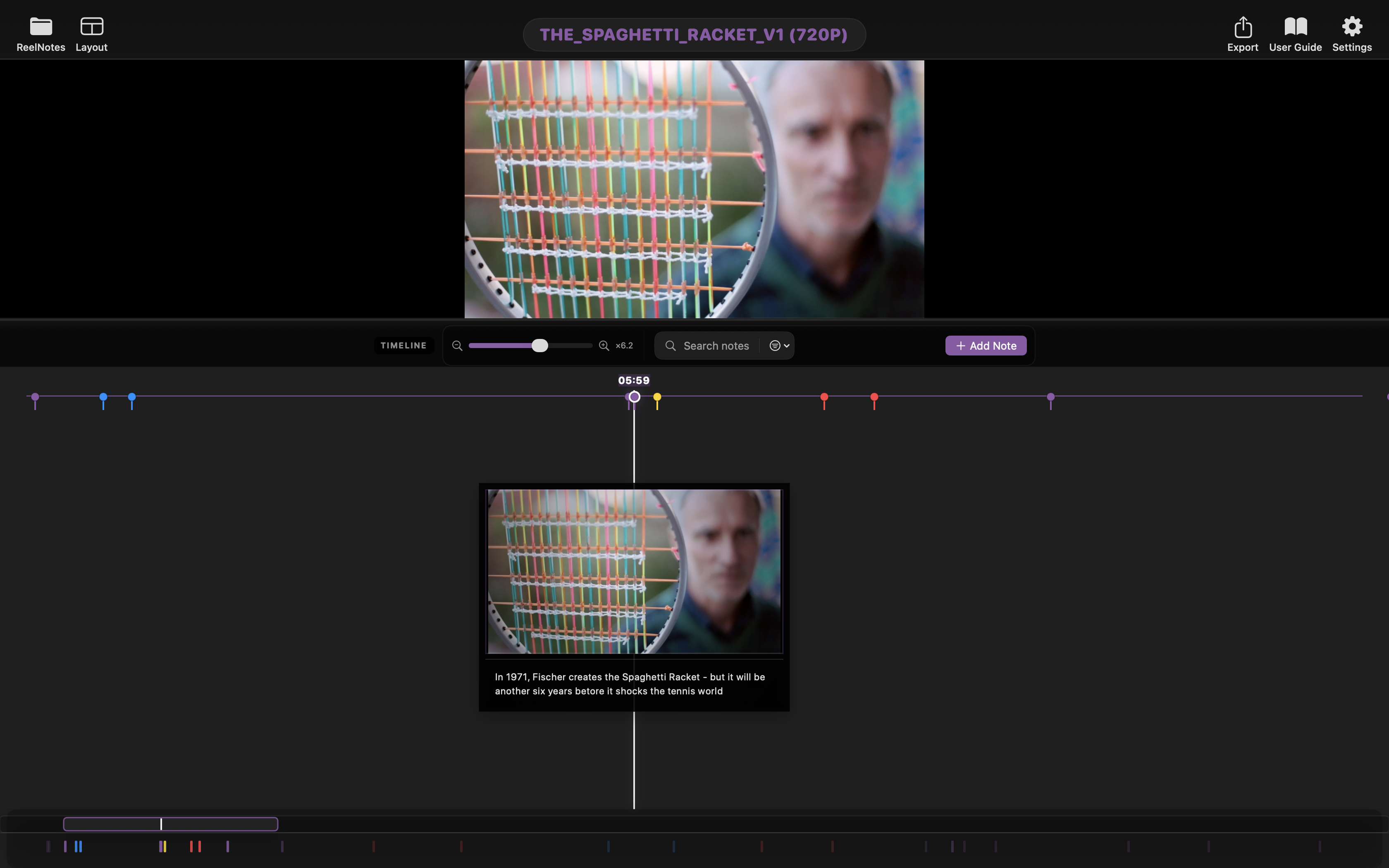 ReelNotes Timeline view