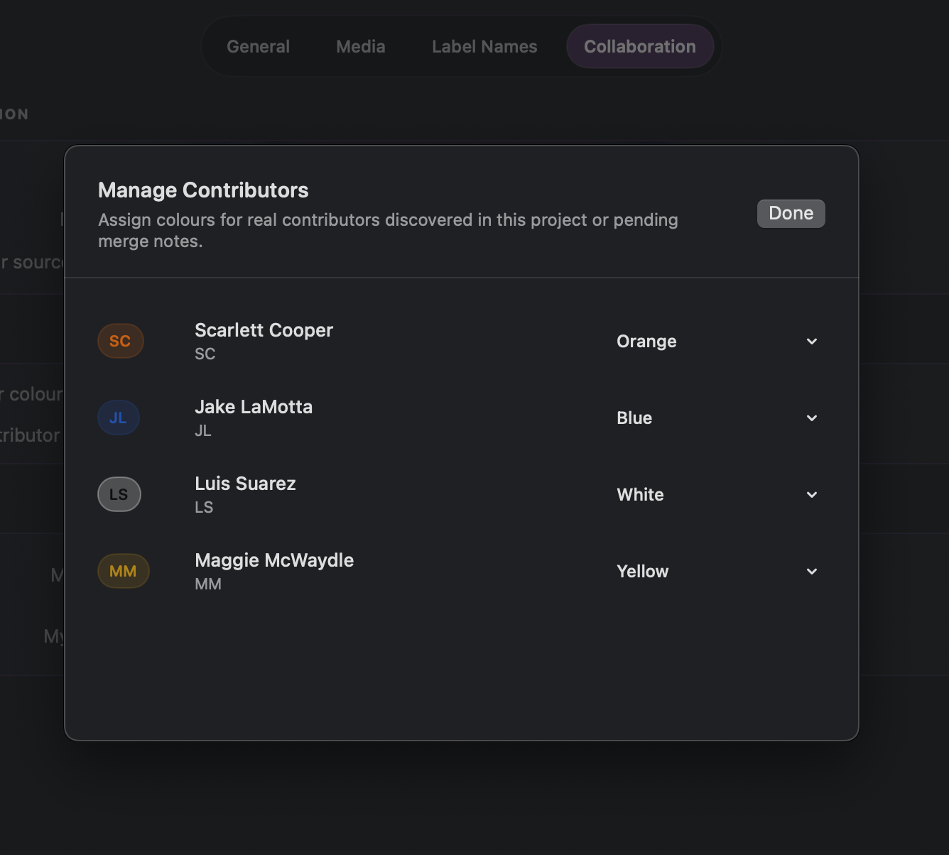 ReelNotes manage contributors