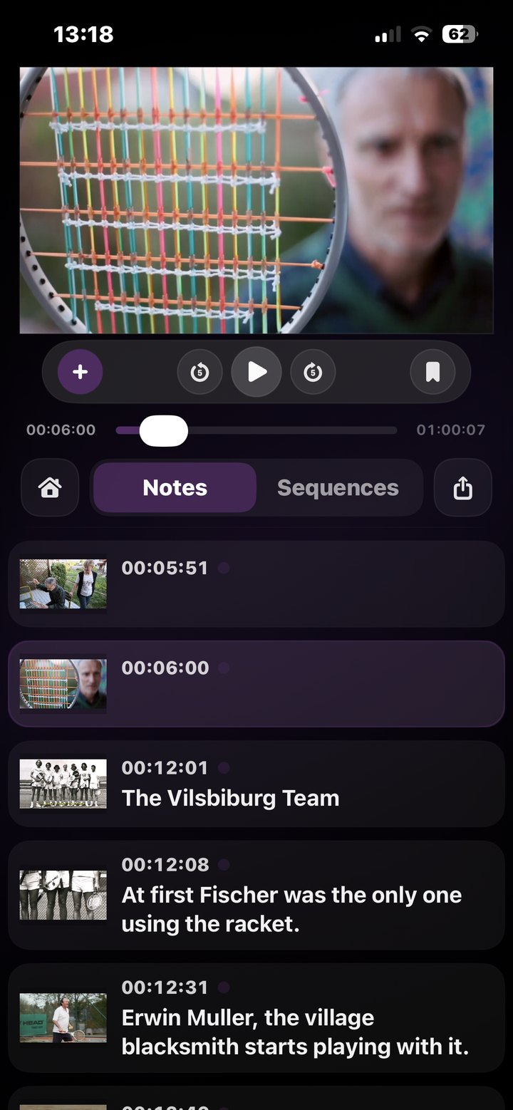 ReelNotes Mobile iPhone project screen