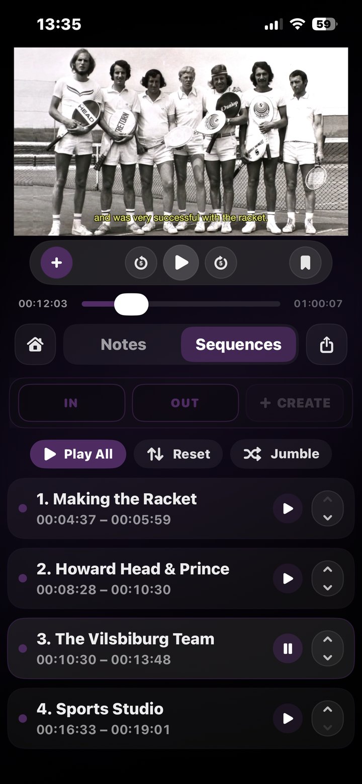 ReelNotes Mobile iPhone sequences screenshot