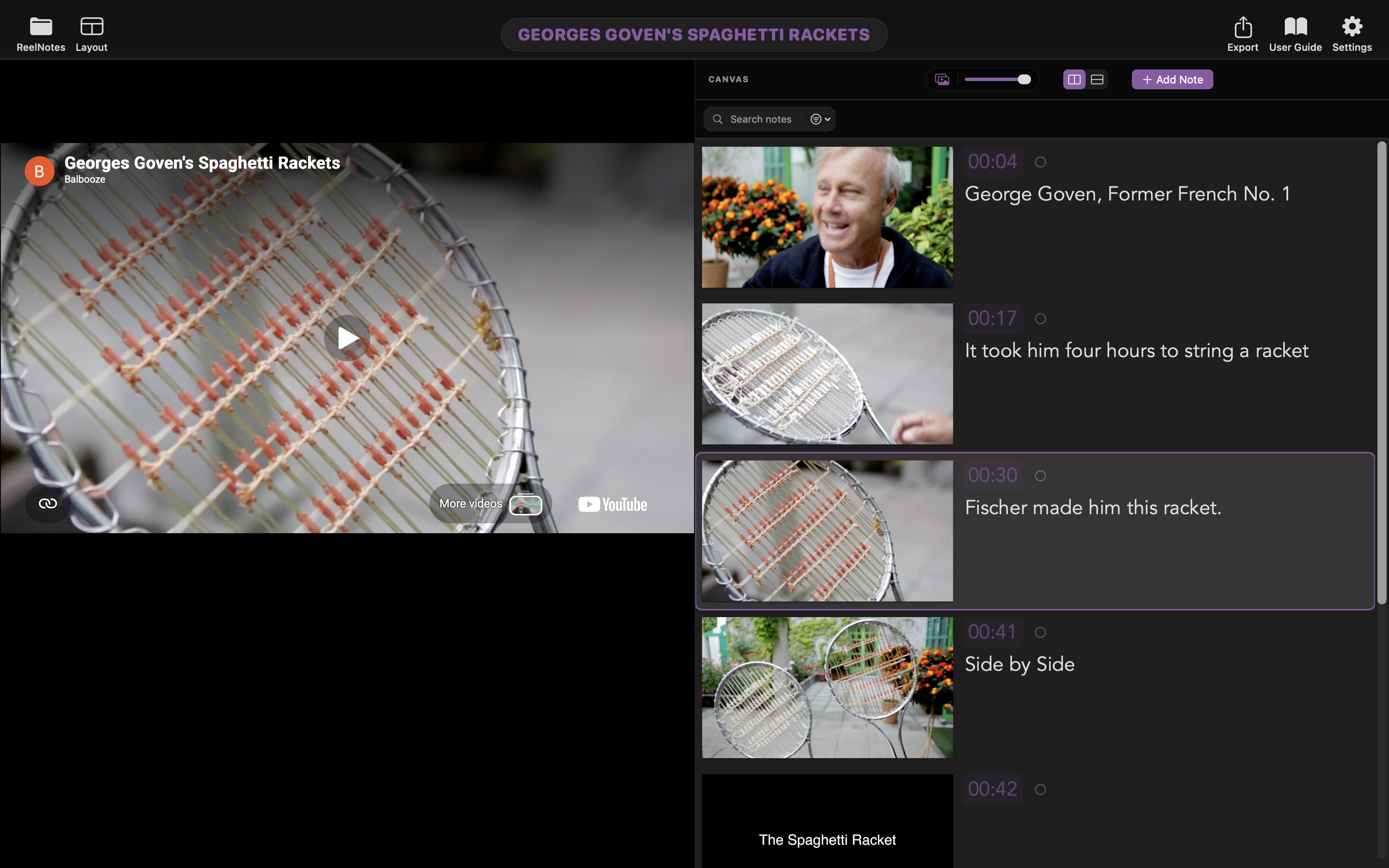 ReelNotes project open from an online video source
